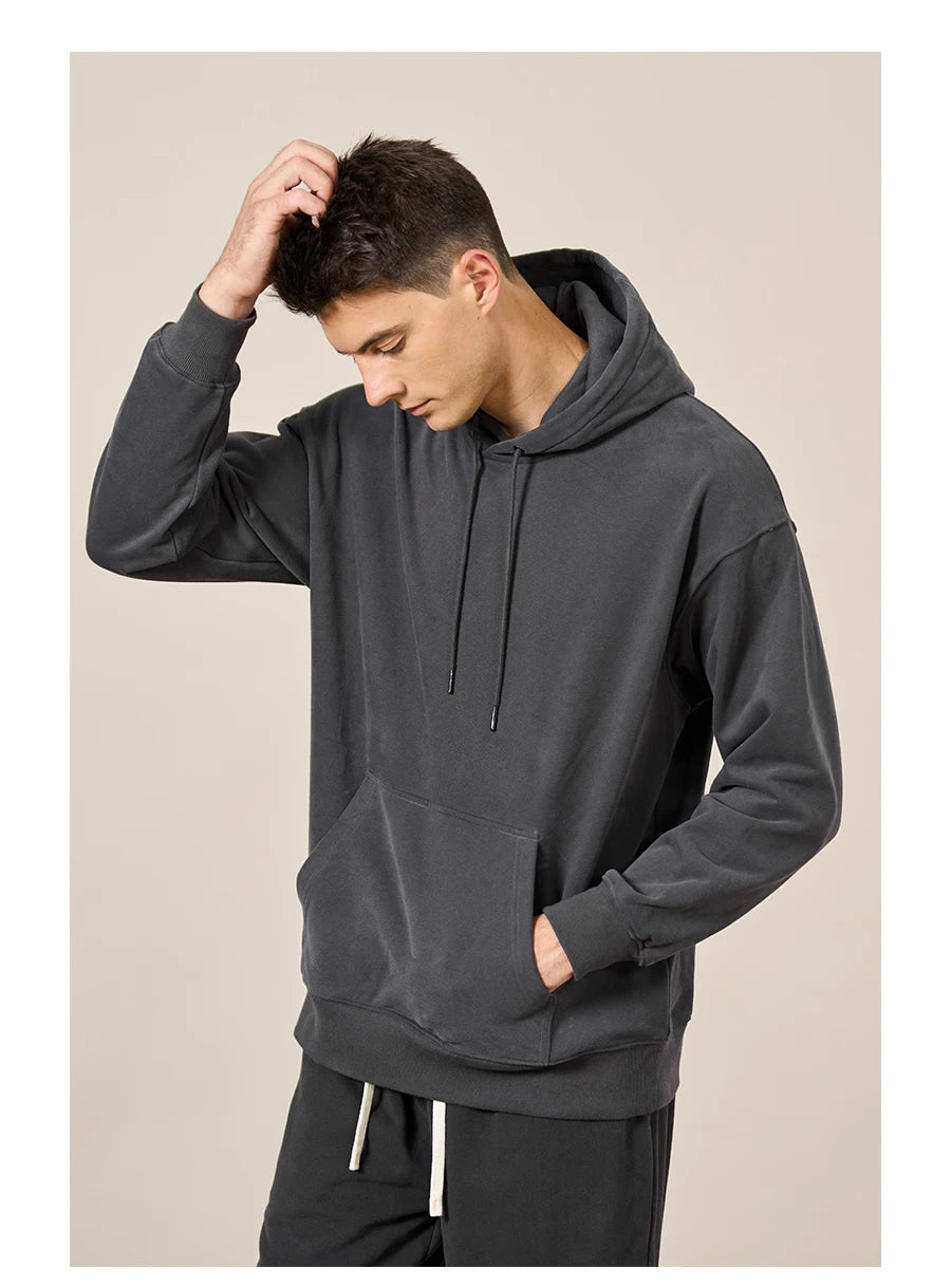 Men Washed Solid Color Basic Sweatshirts