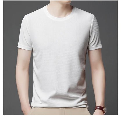 Men's Waffle Round Neck Short Sleeved T-shirt