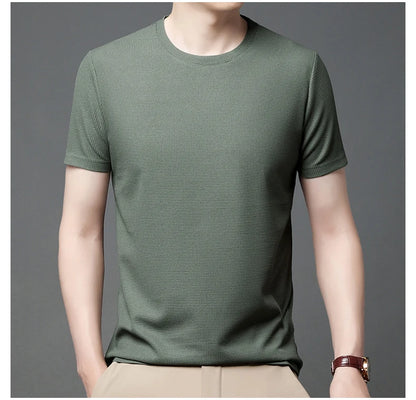 Men's Waffle Round Neck Short Sleeved T-shirt