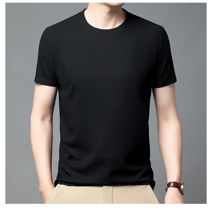 Men's Waffle Round Neck Short Sleeved T-shirt