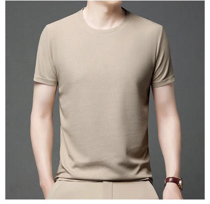 Men's Waffle Round Neck Short Sleeved T-shirt