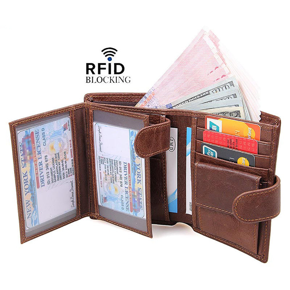 Genuine Leather RFID Card Holder Wallet – High-Quality Multi-Card Short Wallet