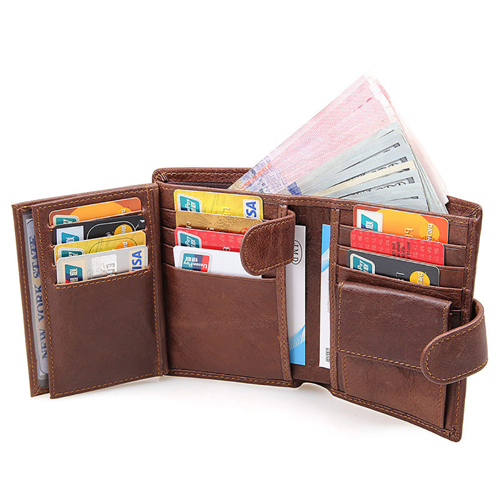 Genuine Leather RFID Card Holder Wallet – High-Quality Multi-Card Short Wallet