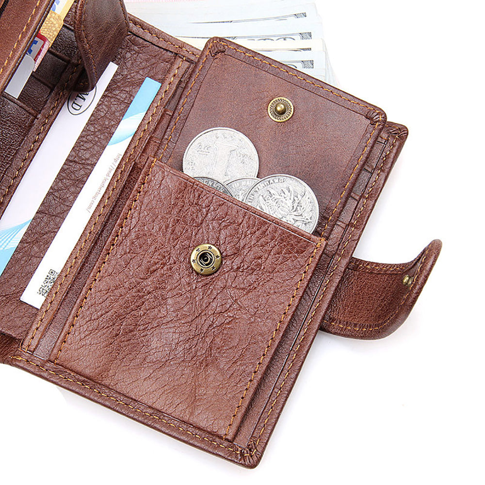 Genuine Leather RFID Card Holder Wallet – High-Quality Multi-Card Short Wallet