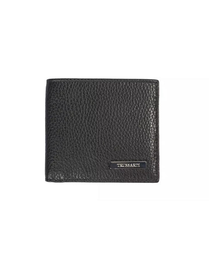 Trussardi Embossed Leather Wallet – Book Opening Design for Men Black