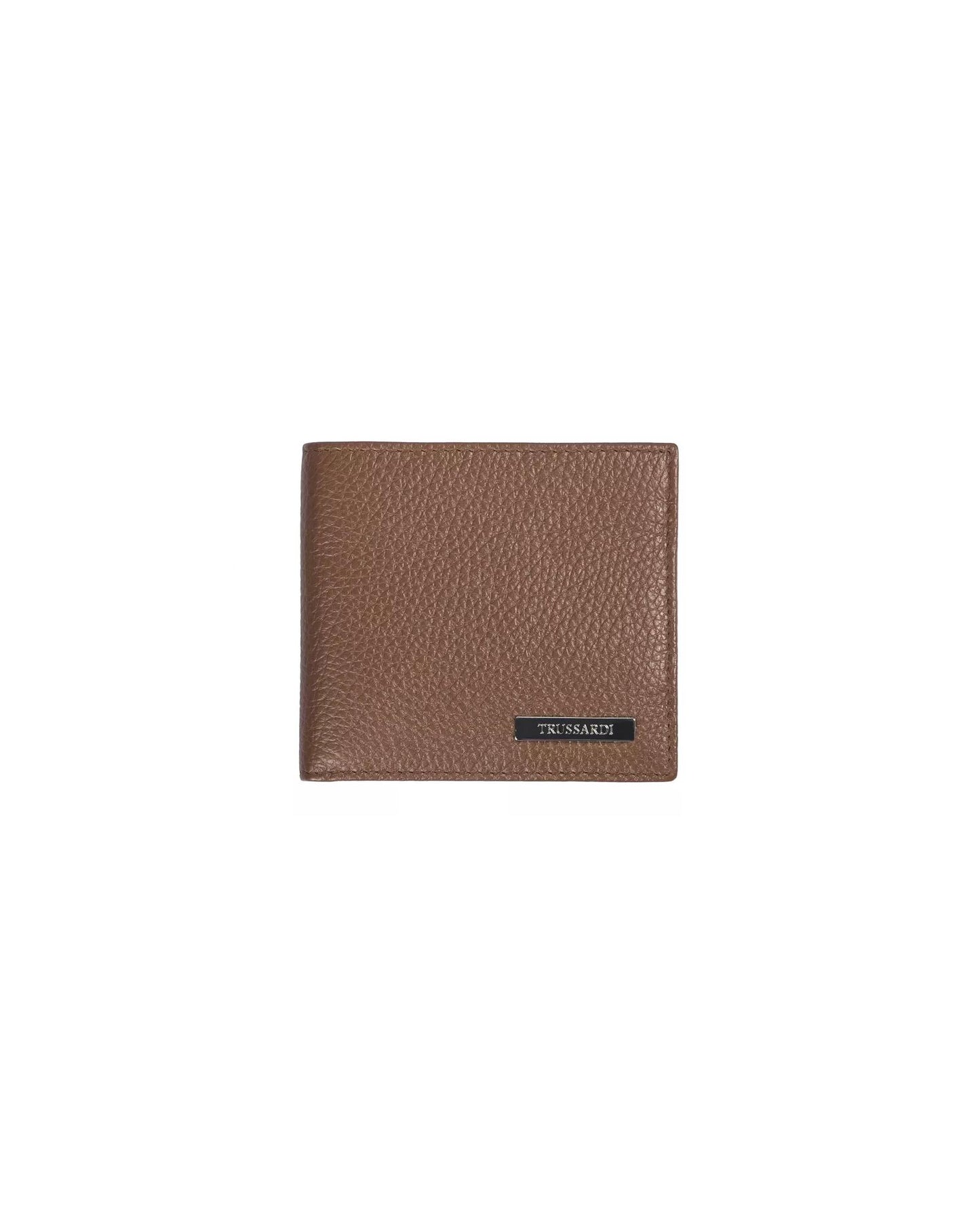 Trussardi Embossed Leather Wallet – Book Opening Design for Men Brown